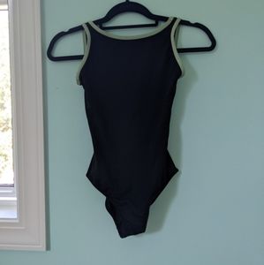 SOLD black w green trim scoop neck leotard